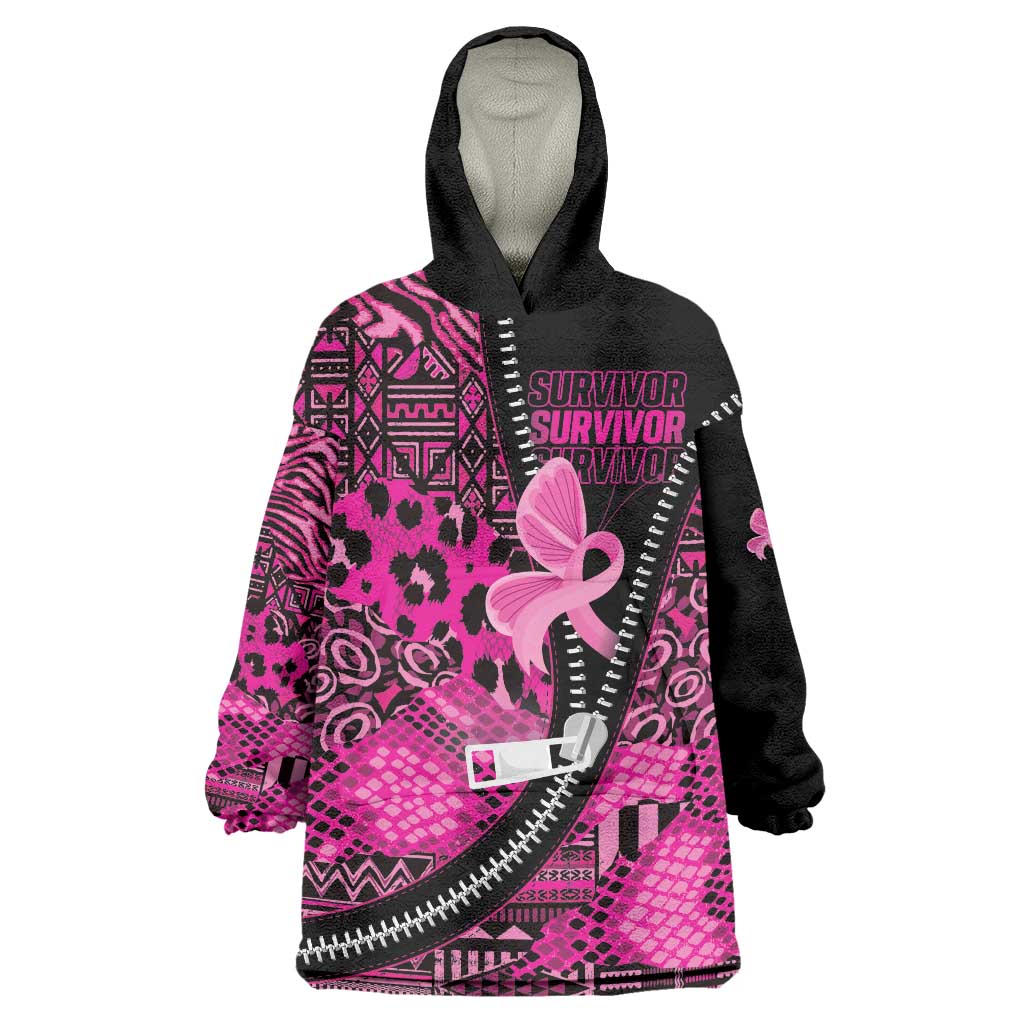 Pink Ribbon Animals Skin African Mixed Wearable Blanket Hoodie Zipper Stylized - Wonder Print Shop