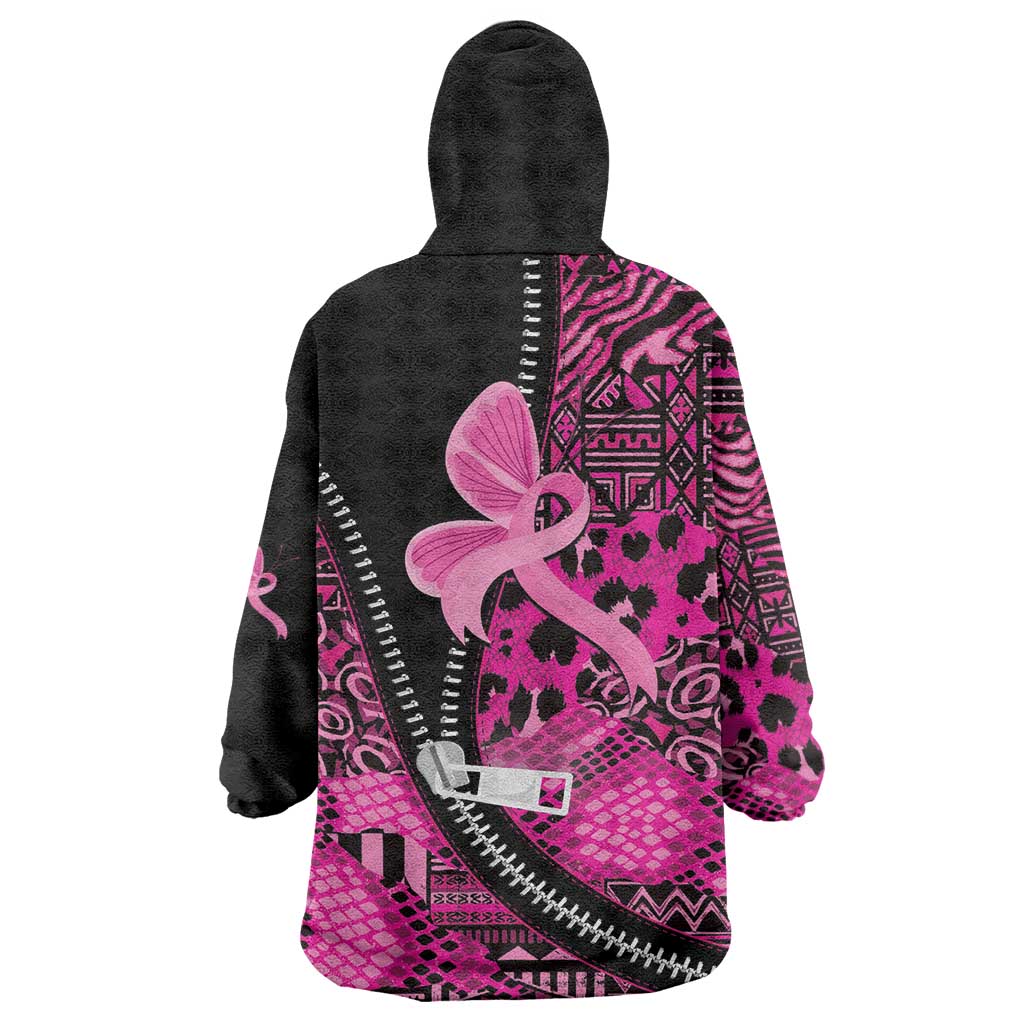 Pink Ribbon Animals Skin African Mixed Wearable Blanket Hoodie Zipper Stylized - Wonder Print Shop