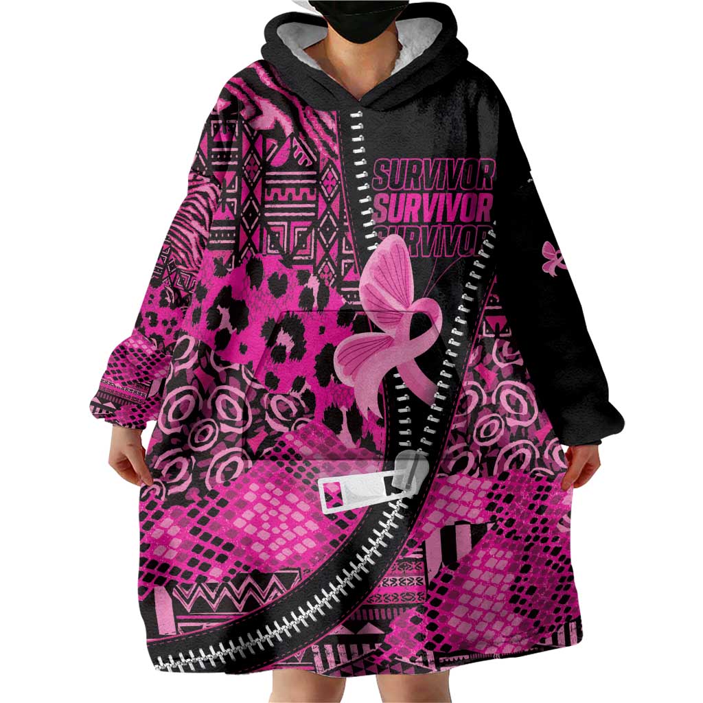 Pink Ribbon Animals Skin African Mixed Wearable Blanket Hoodie Zipper Stylized - Wonder Print Shop