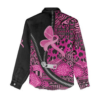 Pink Ribbon Animals Skin African Mixed Women Casual Shirt Zipper Stylized - Wonder Print Shop