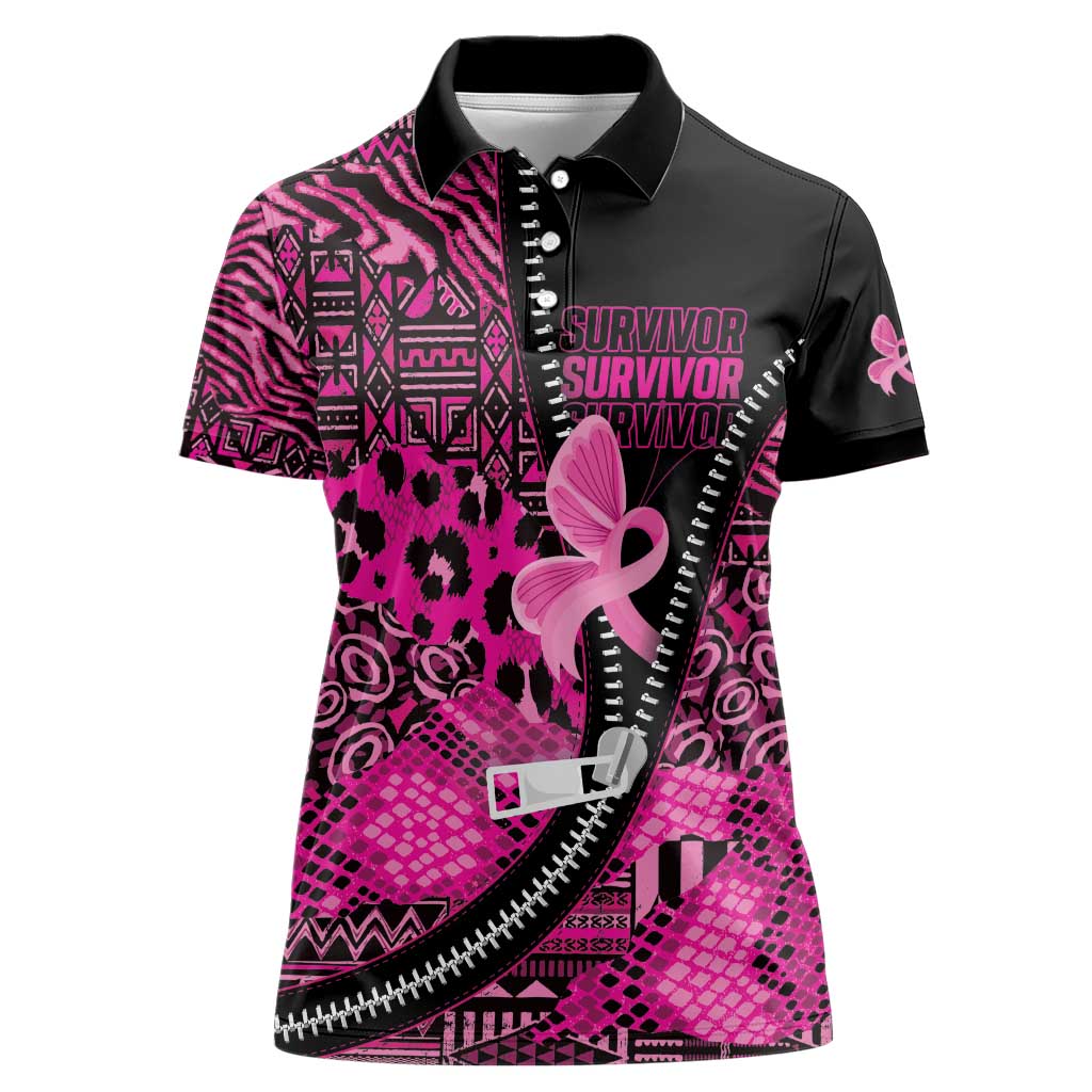 Pink Ribbon Animals Skin African Mixed Women Polo Shirt Zipper Stylized - Wonder Print Shop