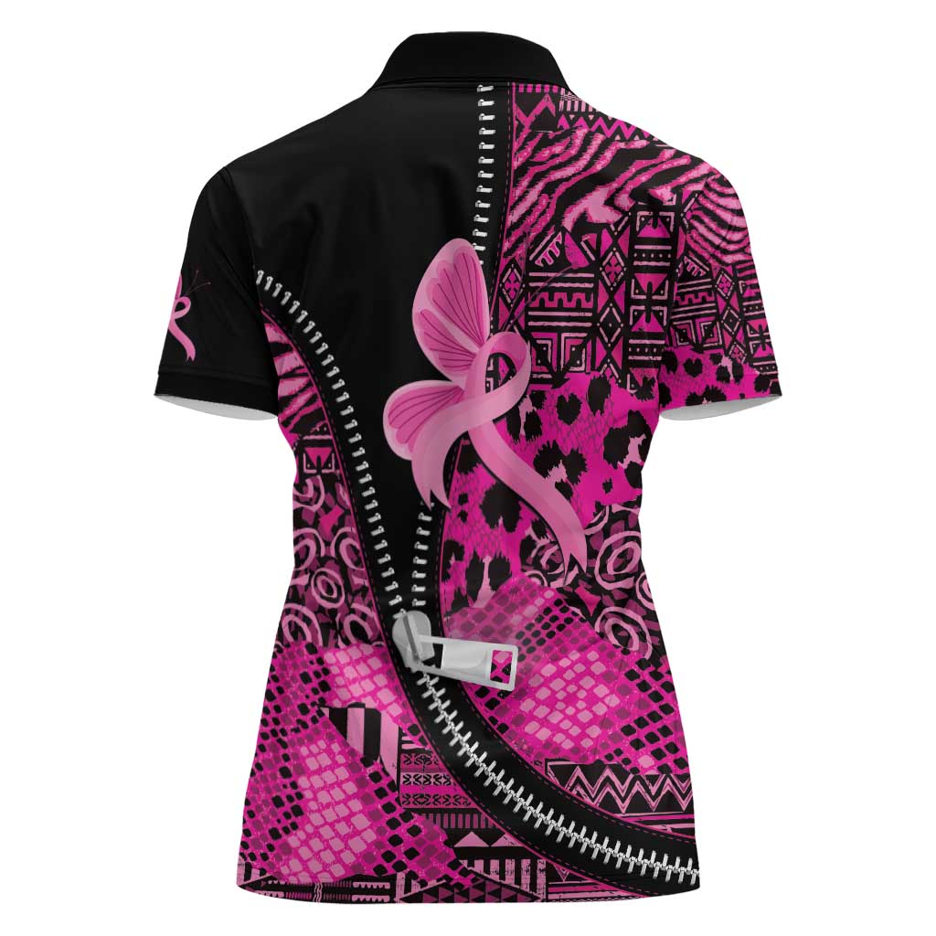 Pink Ribbon Animals Skin African Mixed Women Polo Shirt Zipper Stylized - Wonder Print Shop
