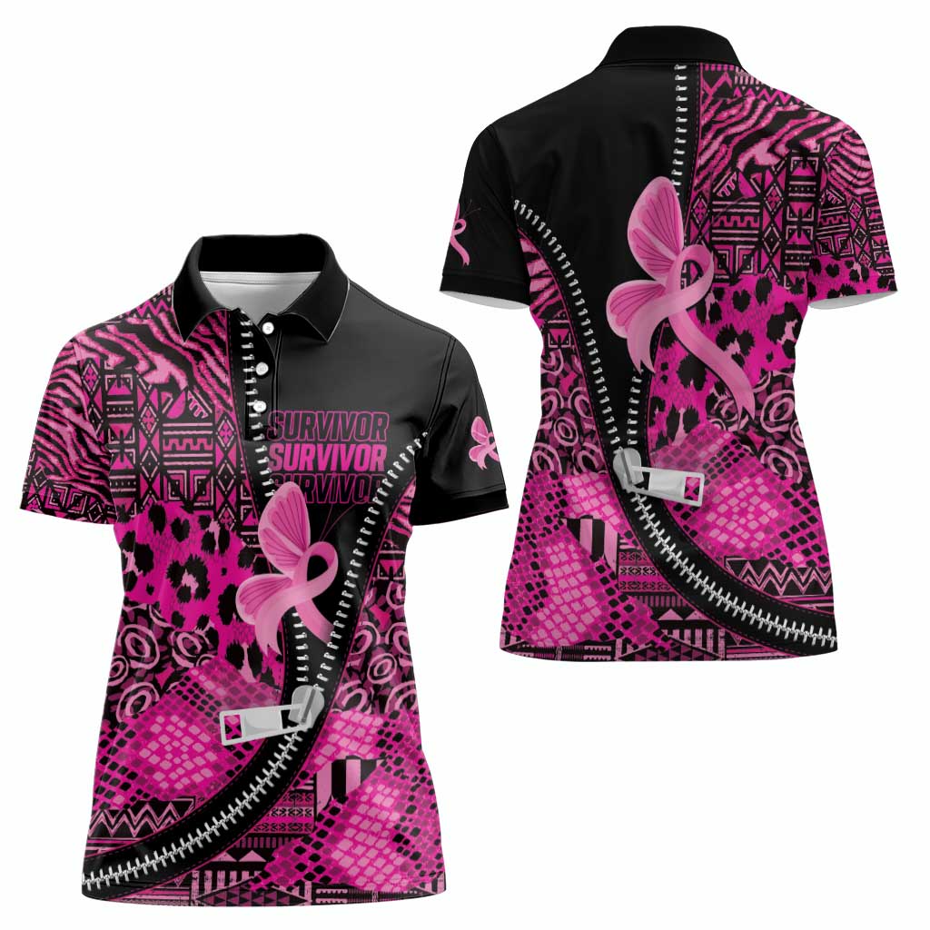 Pink Ribbon Animals Skin African Mixed Women Polo Shirt Zipper Stylized - Wonder Print Shop