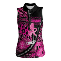 Pink Ribbon Animals Skin African Mixed Women Sleeveless Polo Shirt Zipper Stylized - Wonder Print Shop