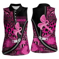 Pink Ribbon Animals Skin African Mixed Women Sleeveless Polo Shirt Zipper Stylized - Wonder Print Shop