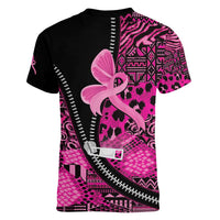 Pink Ribbon Animals Skin African Mixed Women V-Neck T-Shirt Zipper Stylized - Wonder Print Shop
