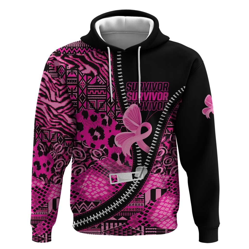 Pink Ribbon Animals Skin African Mixed Zip Hoodie Zipper Stylized - Wonder Print Shop