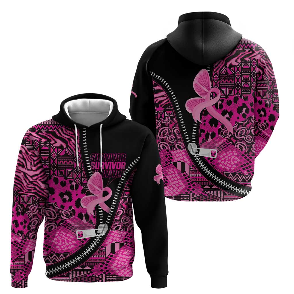 Pink Ribbon Animals Skin African Mixed Zip Hoodie Zipper Stylized - Wonder Print Shop