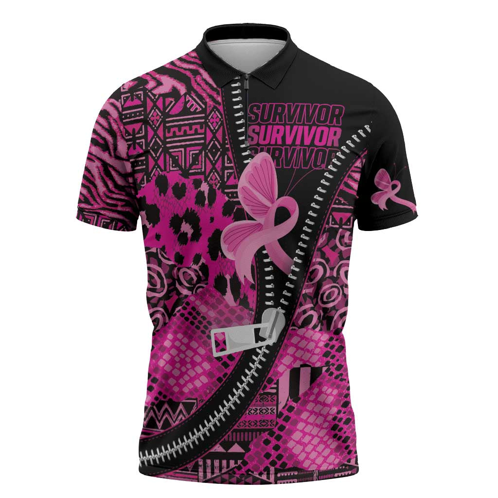 Pink Ribbon Animals Skin African Mixed Zipper Polo Shirt Zipper Stylized - Wonder Print Shop