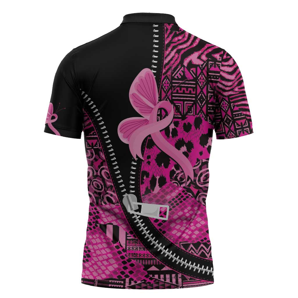 Pink Ribbon Animals Skin African Mixed Zipper Polo Shirt Zipper Stylized - Wonder Print Shop