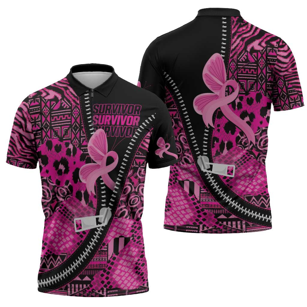 Pink Ribbon Animals Skin African Mixed Zipper Polo Shirt Zipper Stylized - Wonder Print Shop