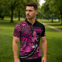 Pink Ribbon Animals Skin African Mixed Zipper Polo Shirt Zipper Stylized - Wonder Print Shop