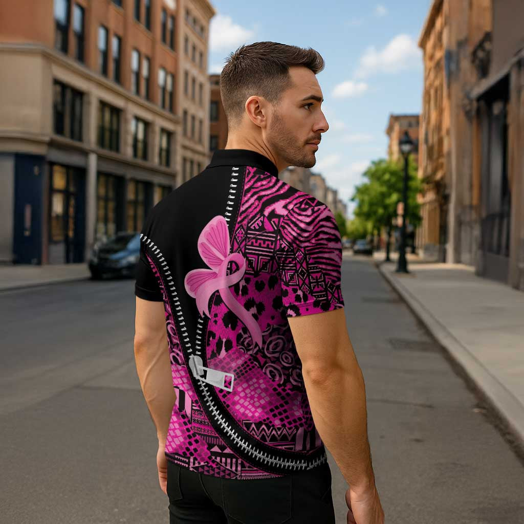 Pink Ribbon Animals Skin African Mixed Zipper Polo Shirt Zipper Stylized - Wonder Print Shop