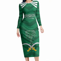 Personalized Saudi Arabia Long Sleeve Bodycon Dress Happy National Day