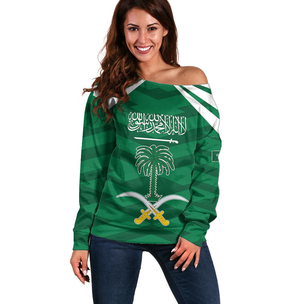 Personalized Saudi Arabia Off Shoulder Sweater Happy National Day