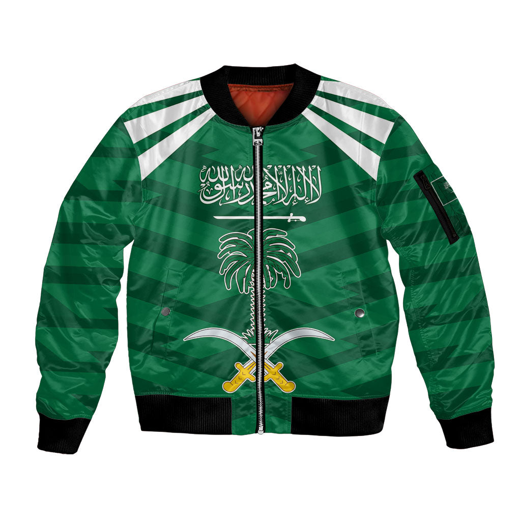 Personalized Saudi Arabia Sleeve Zip Bomber Jacket Happy National Day