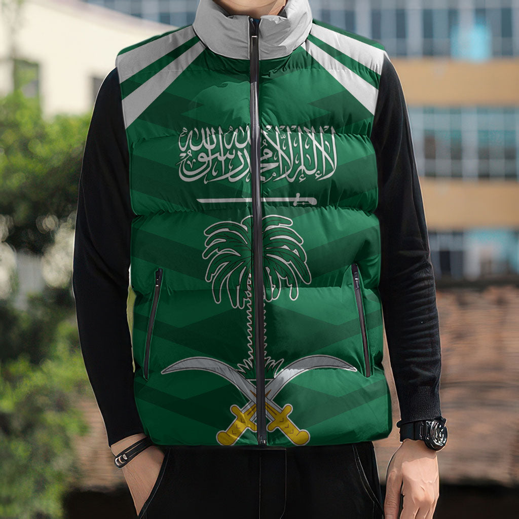 Personalized Saudi Arabia Sleeveless Puffer Jacket Happy National Day