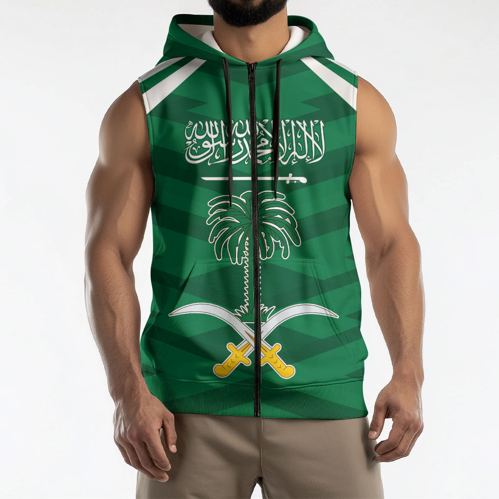 Personalized Saudi Arabia Sleeveless Zip Hoodie Happy National Day