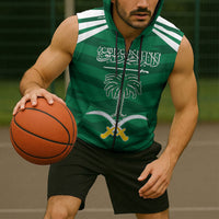 Personalized Saudi Arabia Sleeveless Zip Hoodie Happy National Day