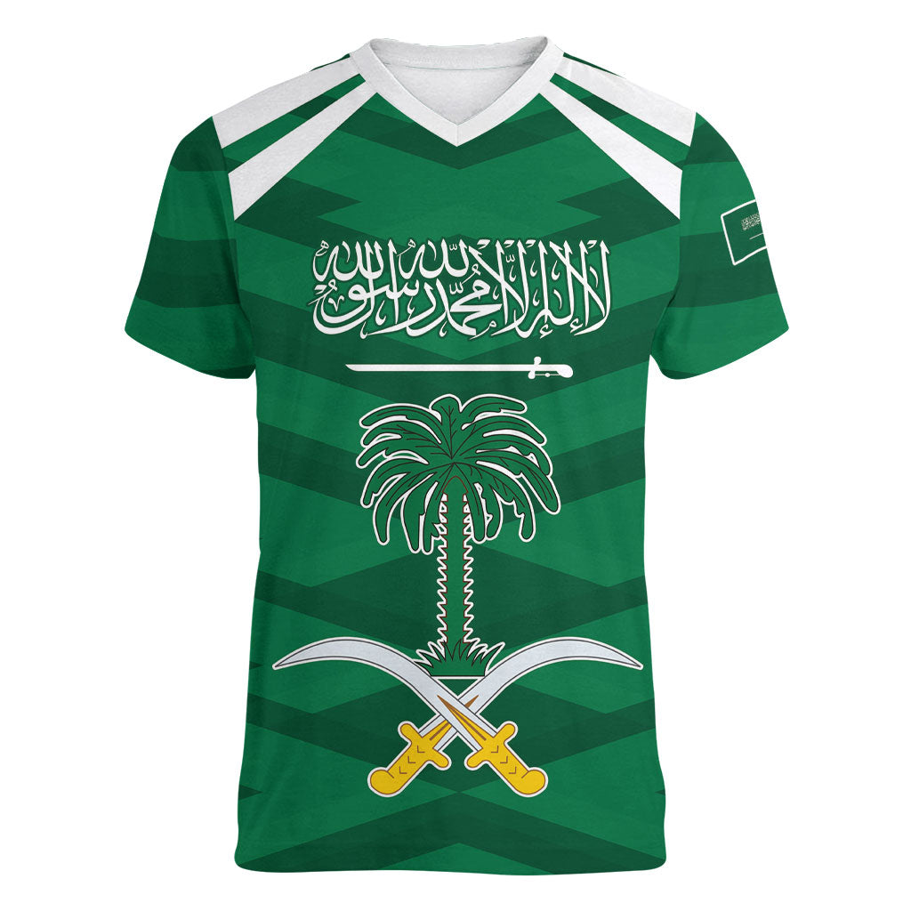 Personalized Saudi Arabia Women V-Neck T-Shirt Happy National Day