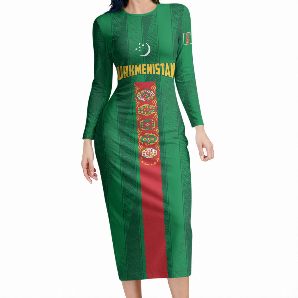 Personalized Turkmenistan Long Sleeve Bodycon Dress Happy Independence Day