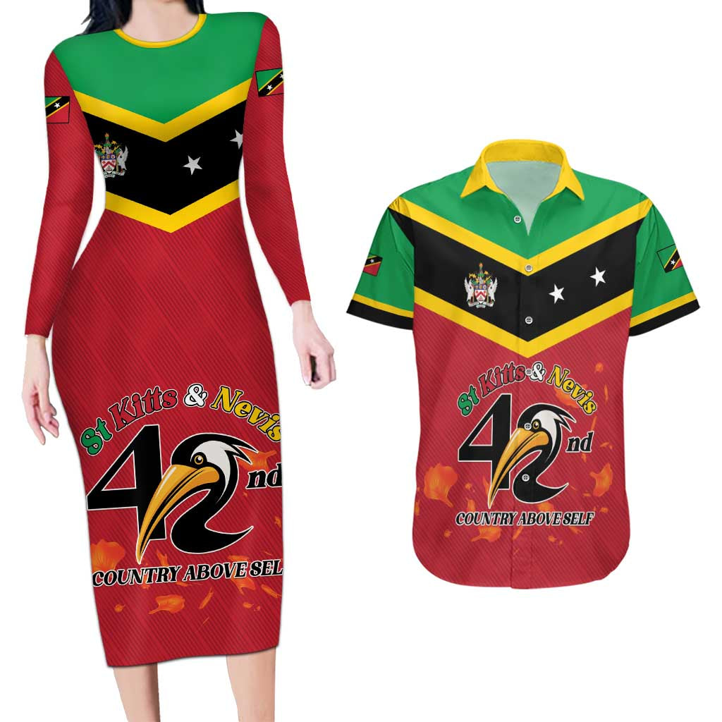 St Kitts and Nevis 42nd Independence Day Couples Matching Long Sleeve Bodycon Dress and Hawaiian Shirt Country Above Self LT01