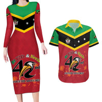 St Kitts and Nevis 42nd Independence Day Couples Matching Long Sleeve Bodycon Dress and Hawaiian Shirt Country Above Self LT01