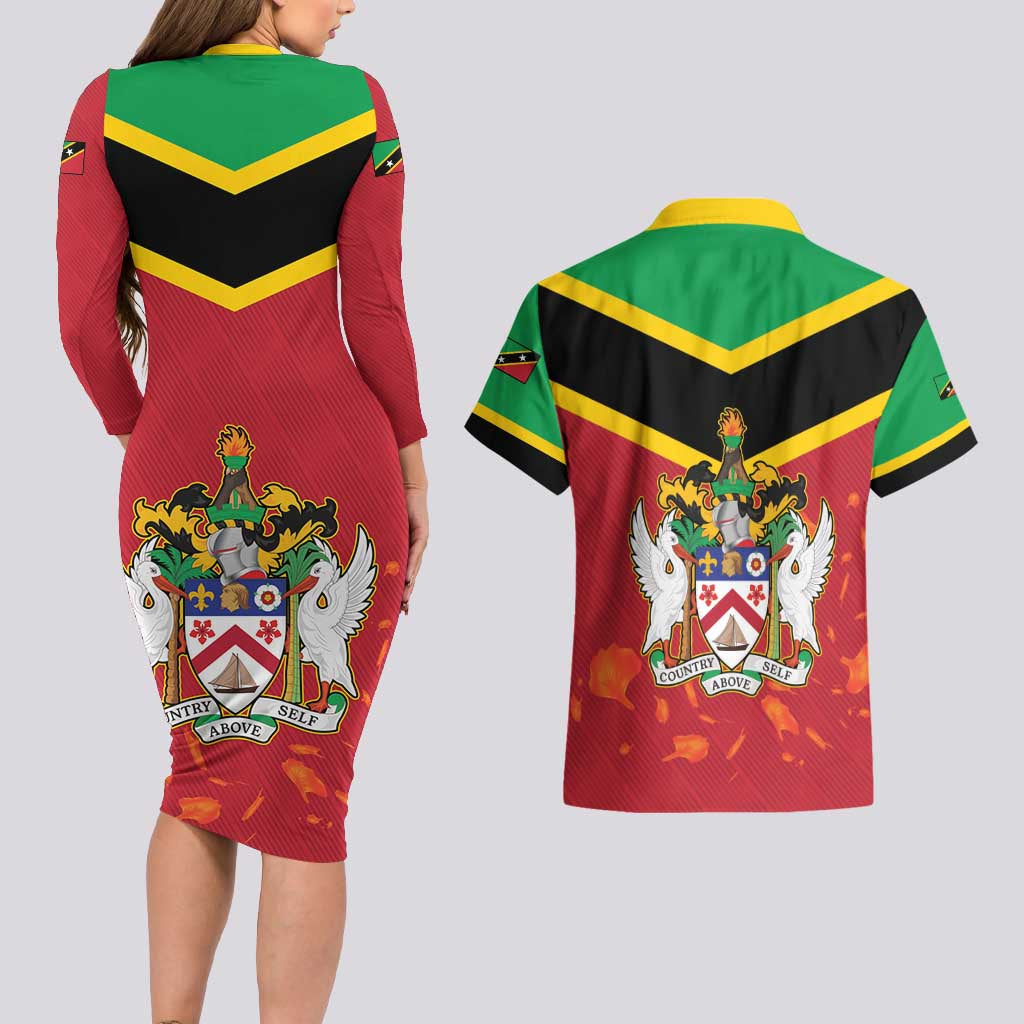 St Kitts and Nevis 42nd Independence Day Couples Matching Long Sleeve Bodycon Dress and Hawaiian Shirt Country Above Self LT01