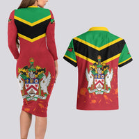 St Kitts and Nevis 42nd Independence Day Couples Matching Long Sleeve Bodycon Dress and Hawaiian Shirt Country Above Self LT01