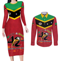 St Kitts and Nevis 42nd Independence Day Couples Matching Long Sleeve Bodycon Dress and Long Sleeve Button Shirt Country Above Self LT01