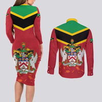 St Kitts and Nevis 42nd Independence Day Couples Matching Long Sleeve Bodycon Dress and Long Sleeve Button Shirt Country Above Self LT01