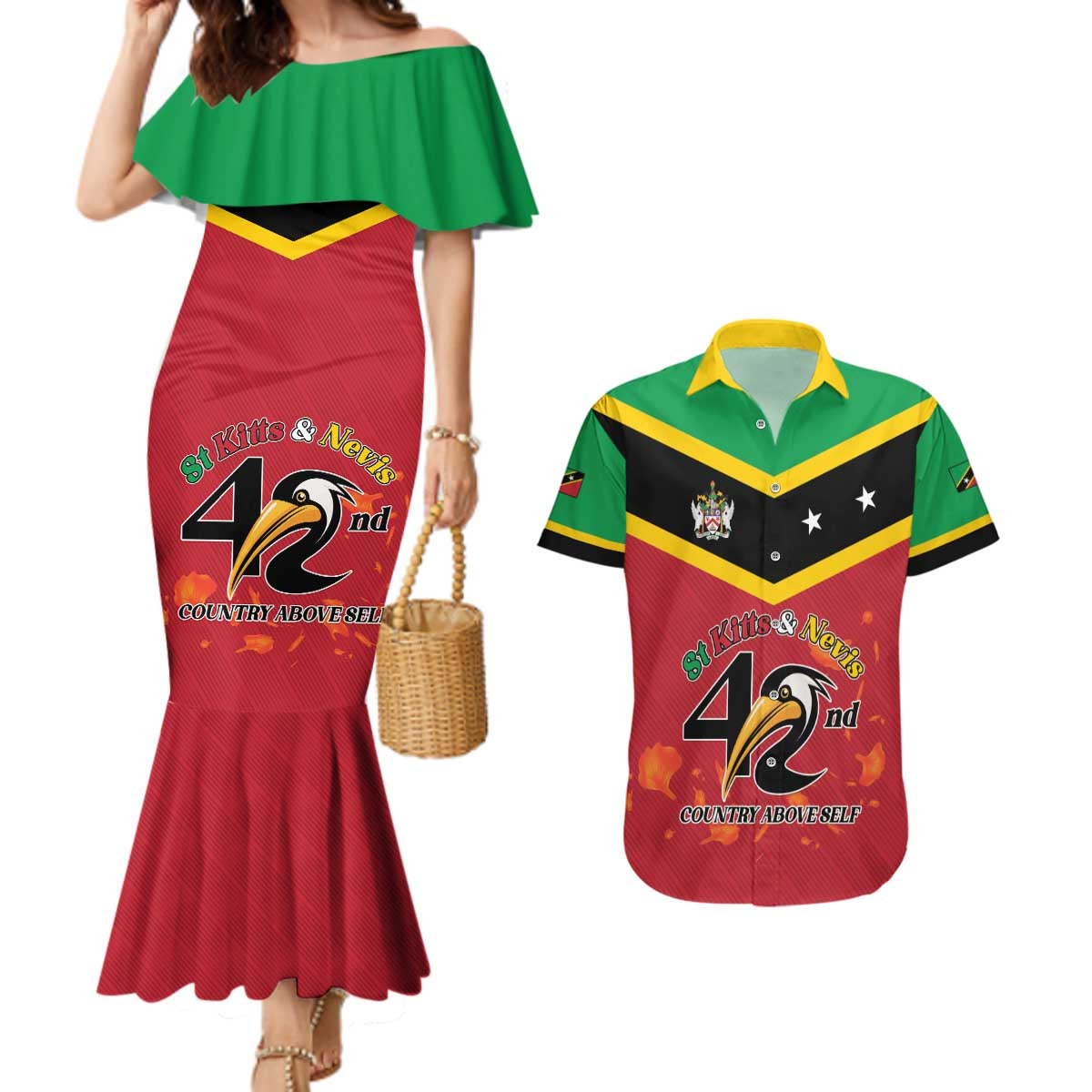 St Kitts and Nevis 42nd Independence Day Couples Matching Mermaid Dress and Hawaiian Shirt Country Above Self LT01