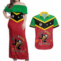 St Kitts and Nevis 42nd Independence Day Couples Matching Off Shoulder Maxi Dress and Hawaiian Shirt Country Above Self LT01
