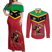 St Kitts and Nevis 42nd Independence Day Couples Matching Off Shoulder Maxi Dress and Long Sleeve Button Shirt Country Above Self LT01