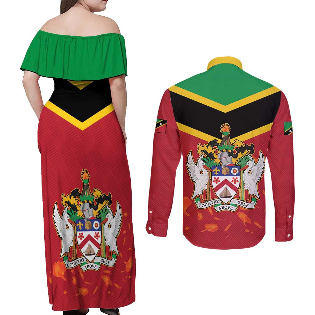 St Kitts and Nevis 42nd Independence Day Couples Matching Off Shoulder Maxi Dress and Long Sleeve Button Shirt Country Above Self LT01
