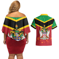 St Kitts and Nevis 42nd Independence Day Couples Matching Off Shoulder Short Dress and Hawaiian Shirt Country Above Self LT01