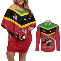 St Kitts and Nevis 42nd Independence Day Couples Matching Off Shoulder Short Dress and Long Sleeve Button Shirt Country Above Self LT01