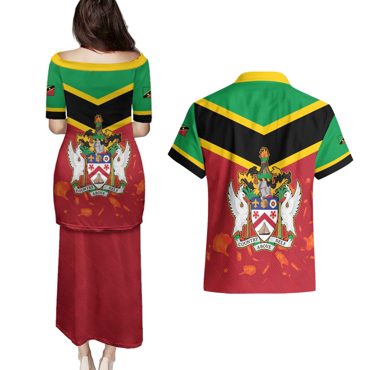 St Kitts and Nevis 42nd Independence Day Couples Matching Puletasi and Hawaiian Shirt Country Above Self LT01