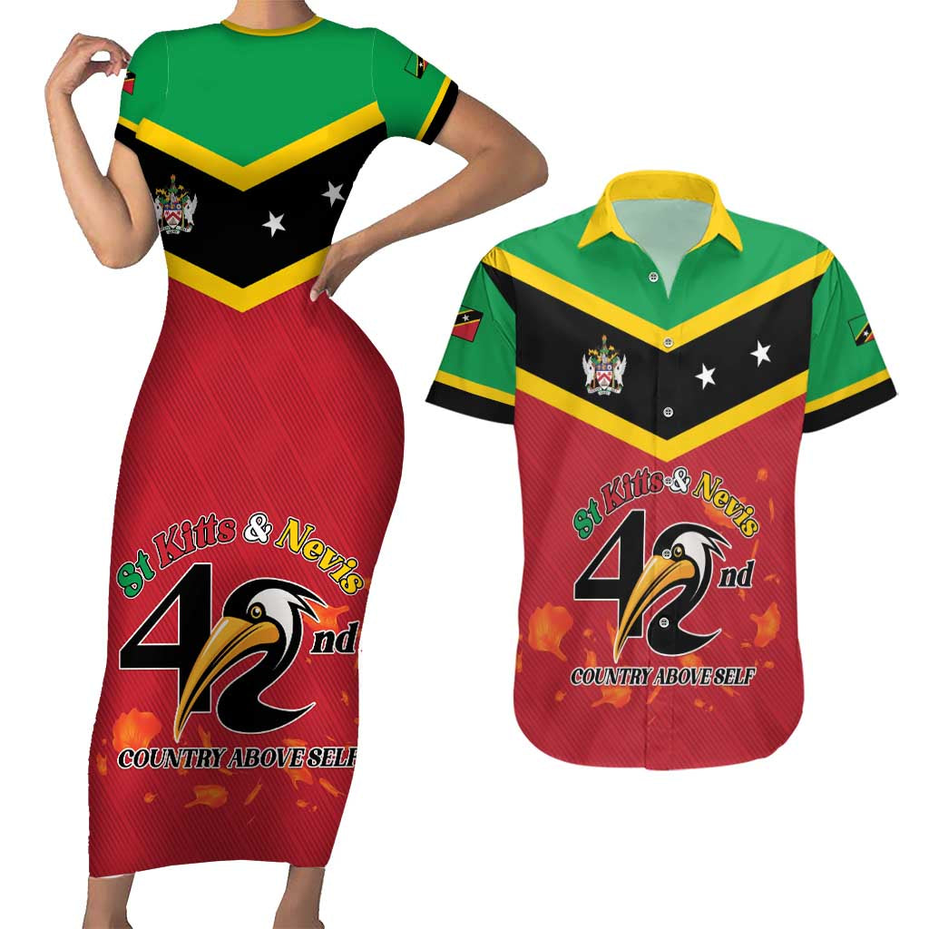 St Kitts and Nevis 42nd Independence Day Couples Matching Short Sleeve Bodycon Dress and Hawaiian Shirt Country Above Self LT01