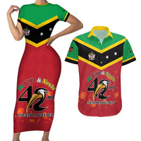 St Kitts and Nevis 42nd Independence Day Couples Matching Short Sleeve Bodycon Dress and Hawaiian Shirt Country Above Self LT01