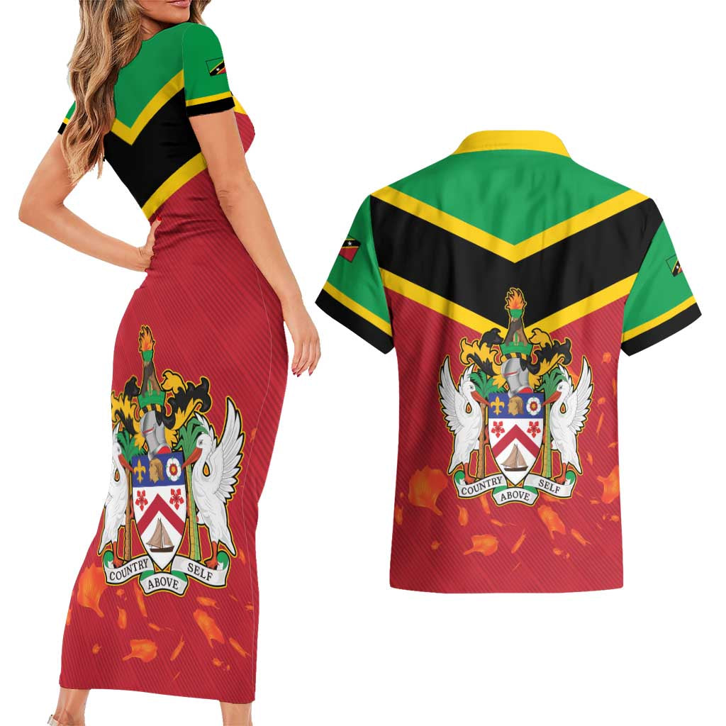 St Kitts and Nevis 42nd Independence Day Couples Matching Short Sleeve Bodycon Dress and Hawaiian Shirt Country Above Self LT01