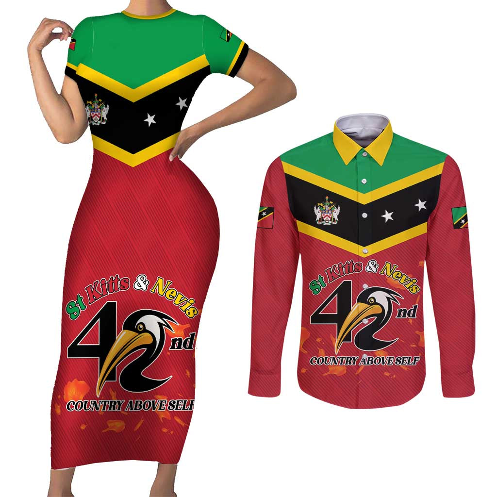 St Kitts and Nevis 42nd Independence Day Couples Matching Short Sleeve Bodycon Dress and Long Sleeve Button Shirt Country Above Self LT01