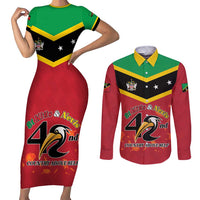 St Kitts and Nevis 42nd Independence Day Couples Matching Short Sleeve Bodycon Dress and Long Sleeve Button Shirt Country Above Self LT01