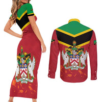 St Kitts and Nevis 42nd Independence Day Couples Matching Short Sleeve Bodycon Dress and Long Sleeve Button Shirt Country Above Self LT01