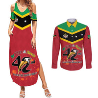St Kitts and Nevis 42nd Independence Day Couples Matching Summer Maxi Dress and Long Sleeve Button Shirt Country Above Self LT01