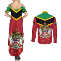 St Kitts and Nevis 42nd Independence Day Couples Matching Summer Maxi Dress and Long Sleeve Button Shirt Country Above Self LT01