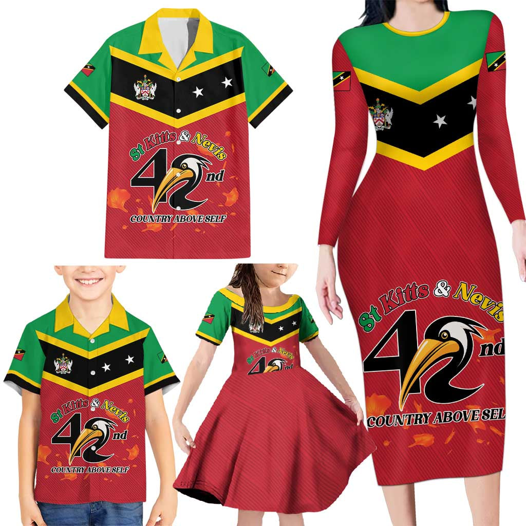 St Kitts and Nevis 42nd Independence Day Family Matching Long Sleeve Bodycon Dress and Hawaiian Shirt Country Above Self LT01