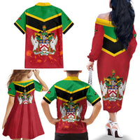 St Kitts and Nevis 42nd Independence Day Family Matching Off The Shoulder Long Sleeve Dress and Hawaiian Shirt Country Above Self LT01
