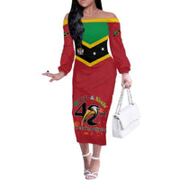 St Kitts and Nevis 42nd Independence Day Family Matching Off The Shoulder Long Sleeve Dress and Hawaiian Shirt Country Above Self LT01