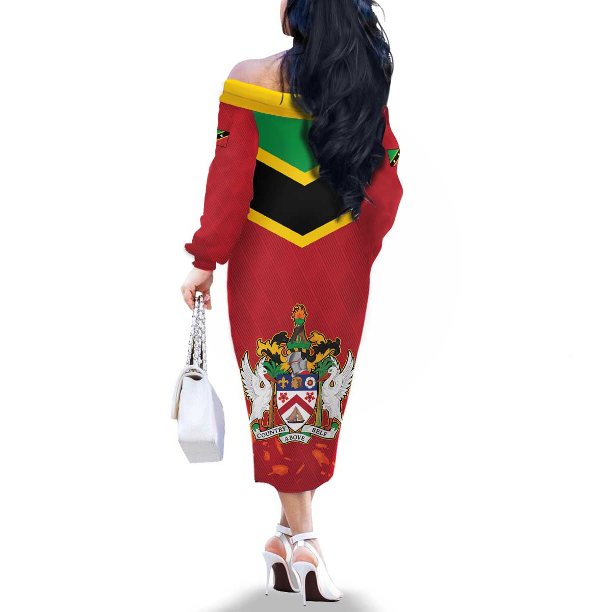 St Kitts and Nevis 42nd Independence Day Family Matching Off The Shoulder Long Sleeve Dress and Hawaiian Shirt Country Above Self LT01